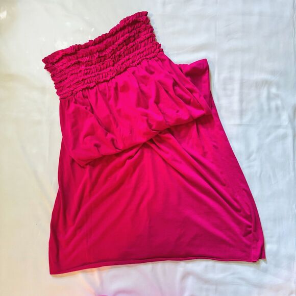Strapless Maxi Dress Stretchy Bright Fucshia Pink Summer Sundress Size Medium - Picture 1 of 6